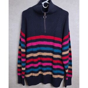 NWT Charter Club Zip-Neck Striped Multicolor Women's Cable Knit Sweater XXL